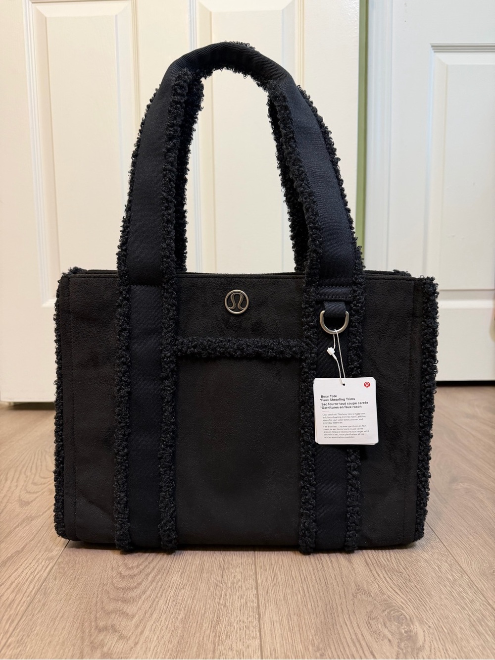 Lululemon Boxy Tote Bag 10L Faux Shearling Trims, Black, Brand New,